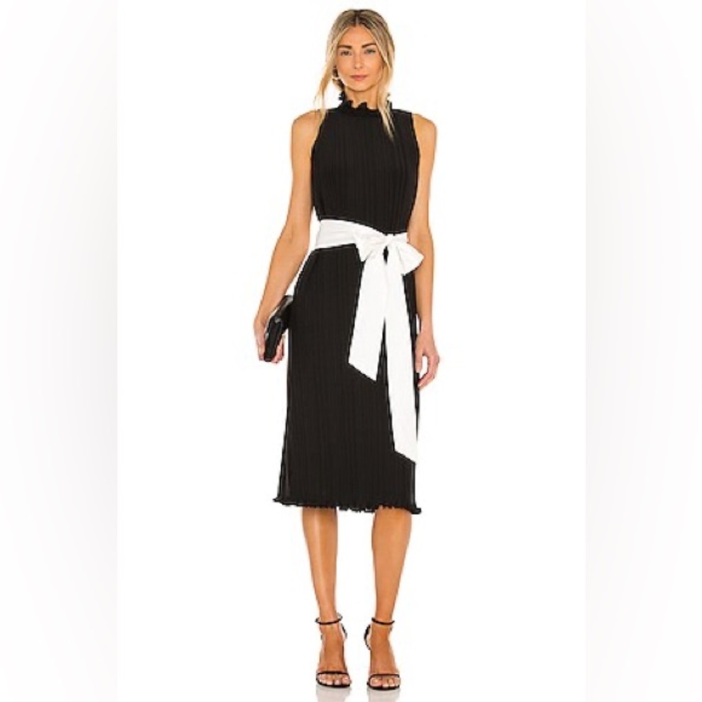 NWT Alice + Olivia Shayna belted black and white pleated high neck midi dress